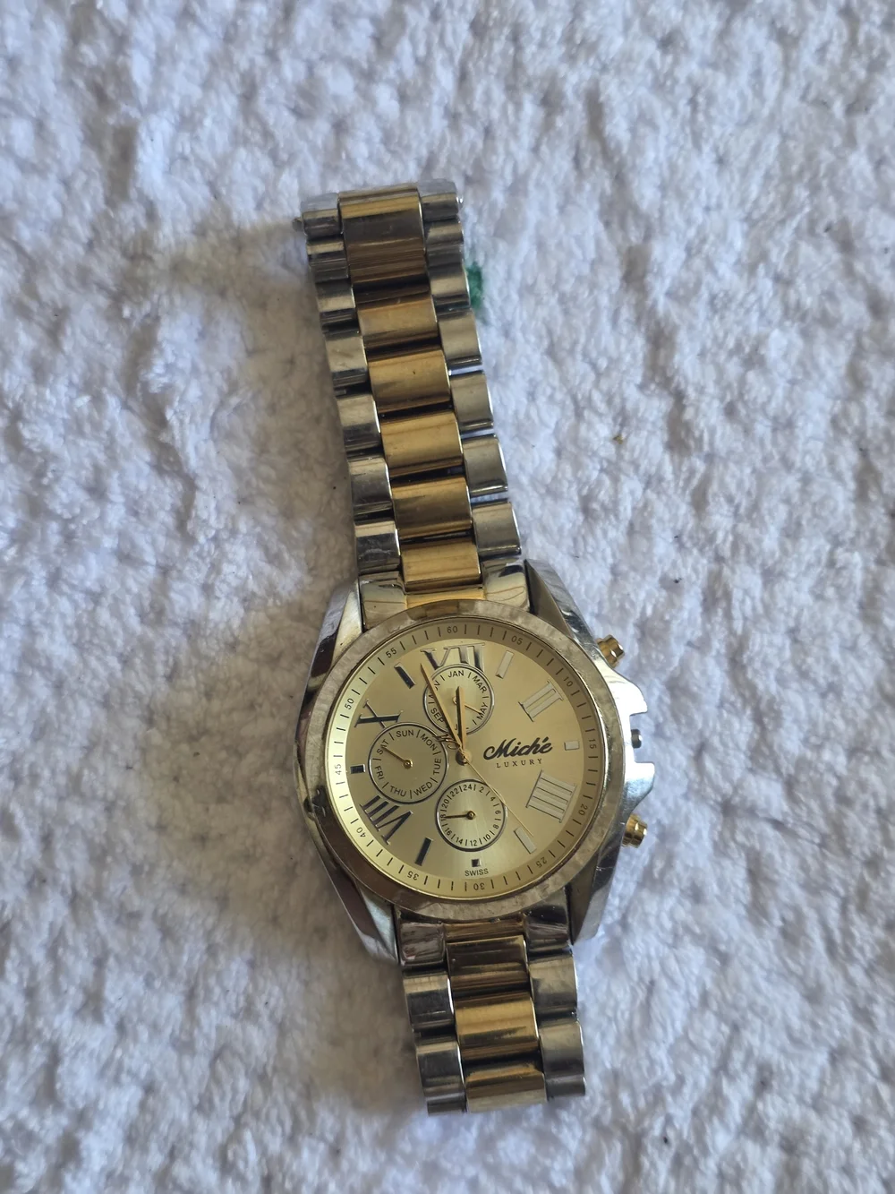 Miche Two-Tone Gold and Silver Men's Bracelet Watch Need Battery